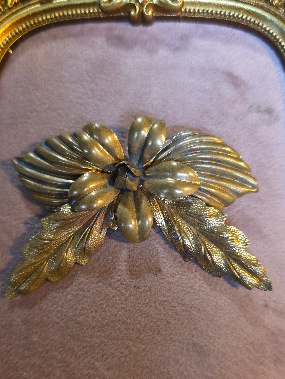 Vintage Ornate Layered Brass Floral Brooch